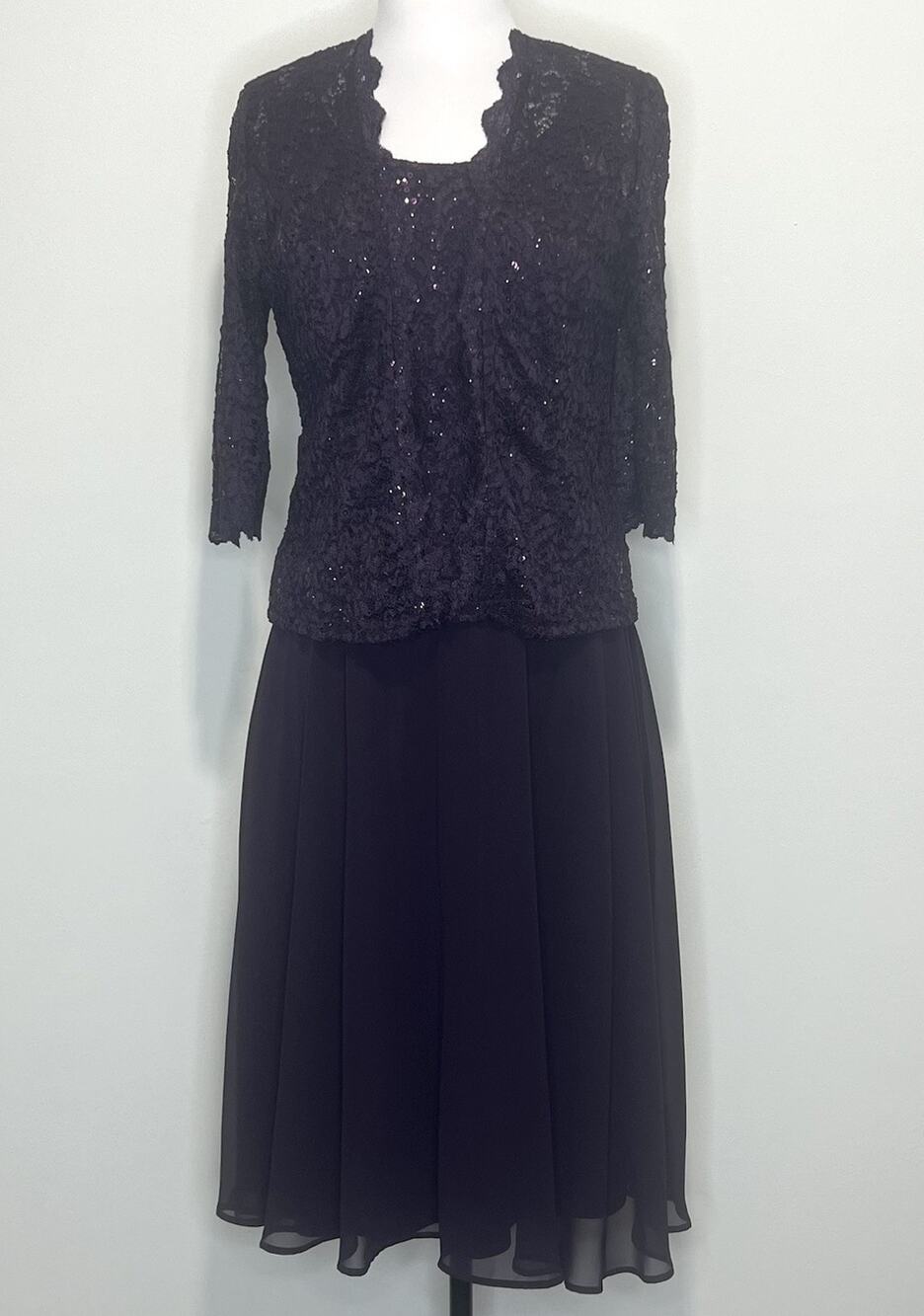 R&M Richards Black Sequin Lace Jacket Maxi Dress